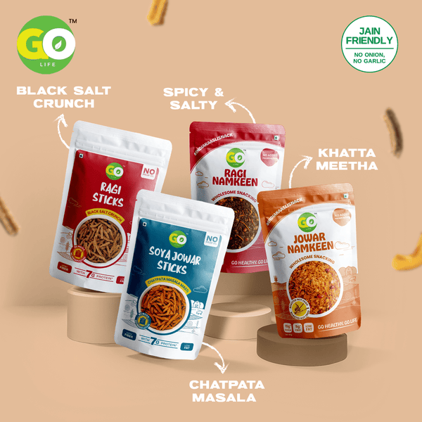 Go Life Jain - Friendly Combo – Millet Snacks with No Onion, No Garlic (Pack of 4) - golifeindia
