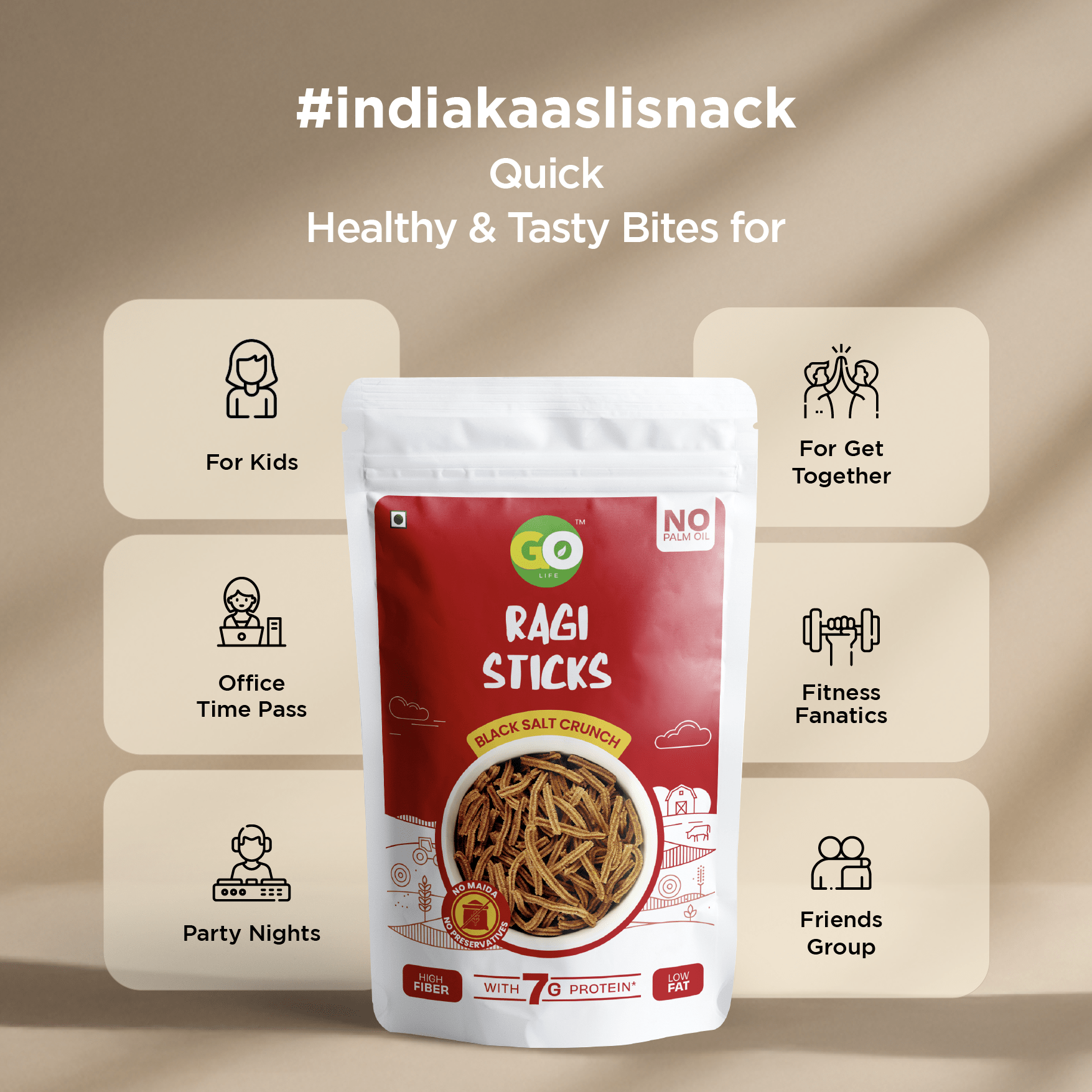 Go Life Millet Crunchy Sticks – Guilt-Free, High-Protein Snack (Pack of 6)
