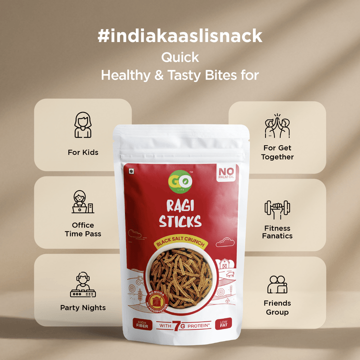 Go Life Millet Crunchy Sticks – Guilt - Free, High - Protein Snack (Pack of 6) - golifeindia