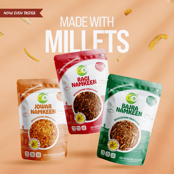 Go Life Millet Namkeen – Ragi, Jowar, Bajra (6 × 150g) | Roasted Healthy Snacks, No Preservatives - golifeindia