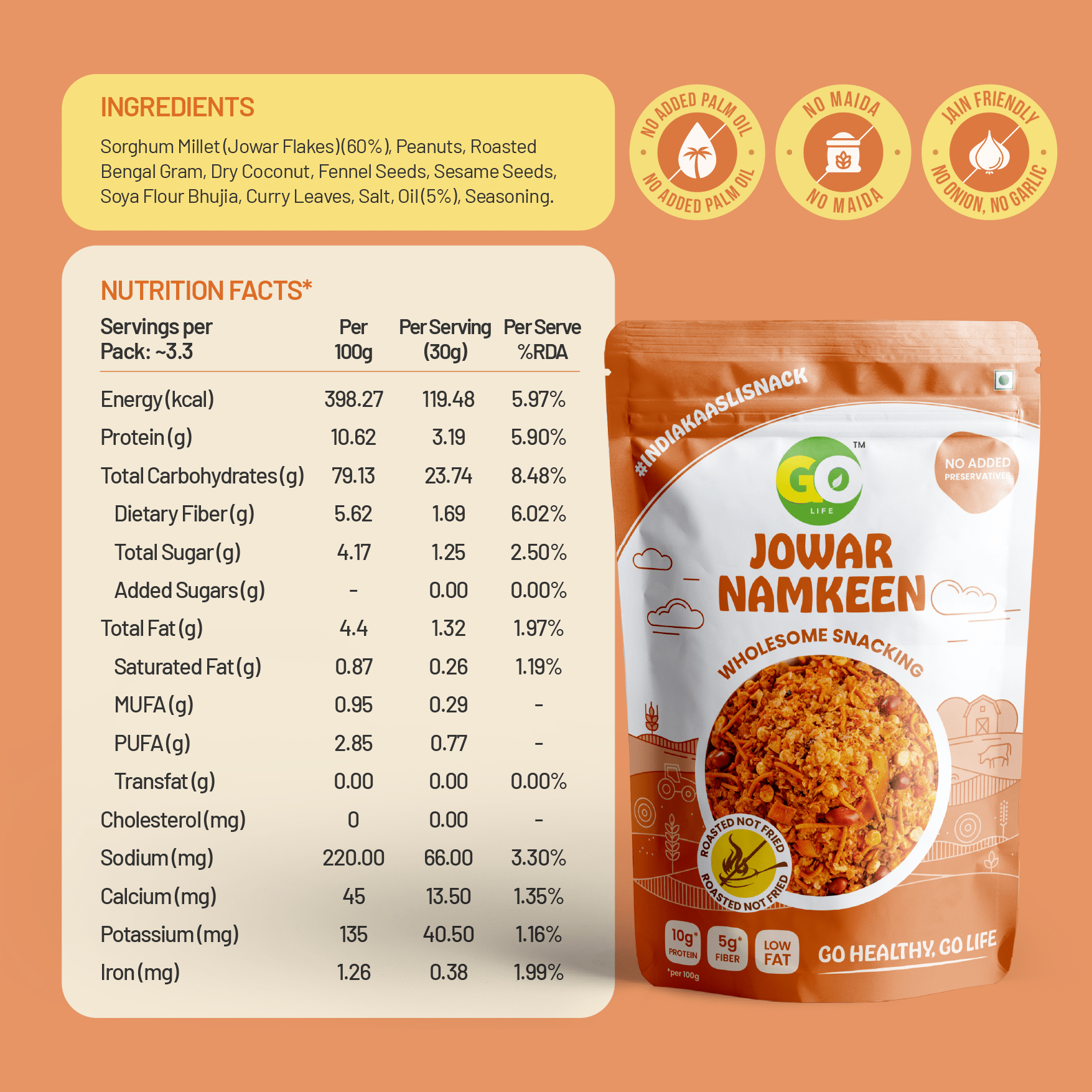 Go Life Roasted Millet Namkeen Combo – High-Protein, Guilt-Free Snack - 600g (Pack of 6)