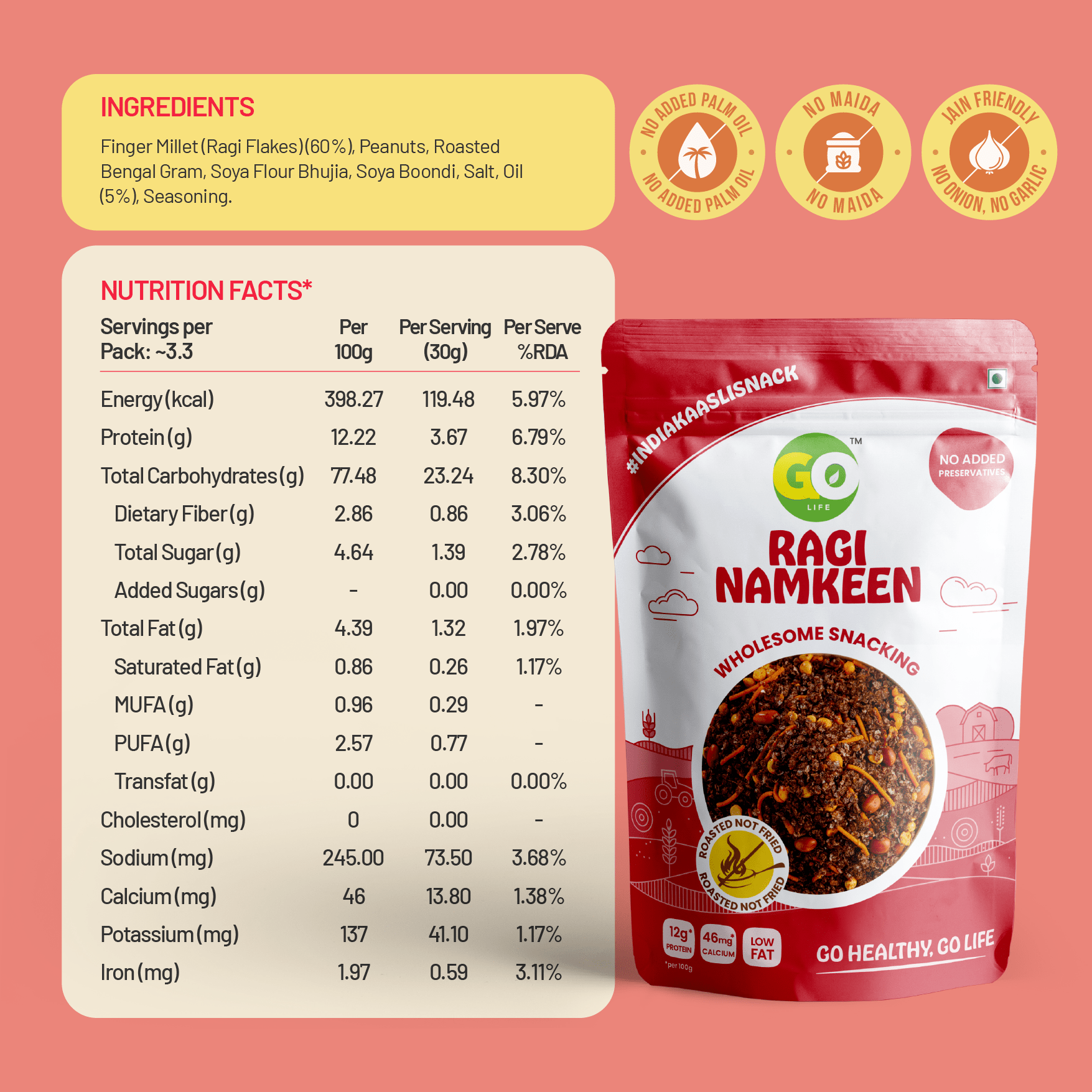 Go Life Roasted Millet Namkeen Combo – High-Protein, Guilt-Free Snack - 600g (Pack of 6)