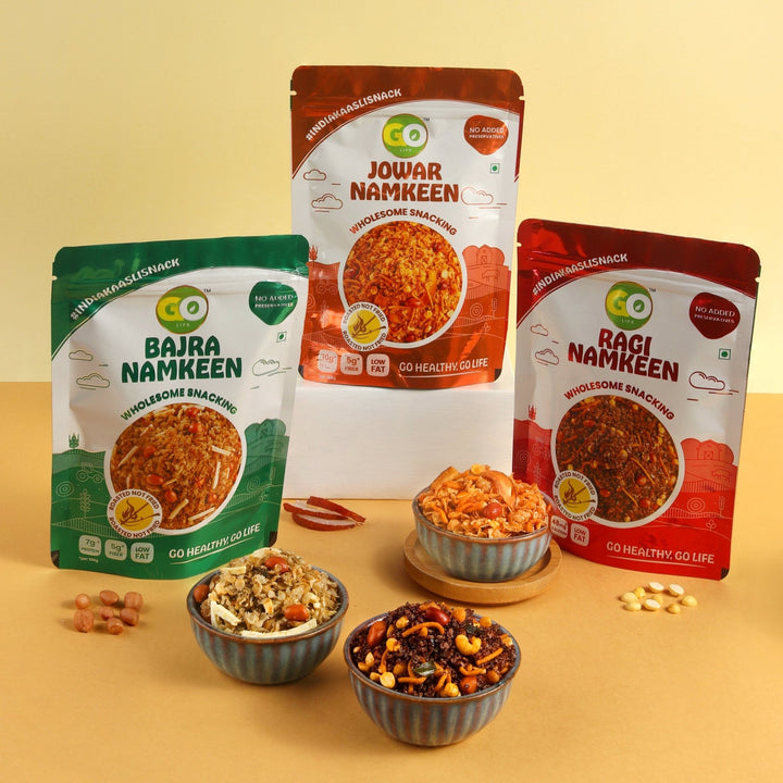 Roasted Millet Namkeen Combo - High Fiber, High Protein Snack (Ragi, Bajra, Jowar) 450g - golifeindia