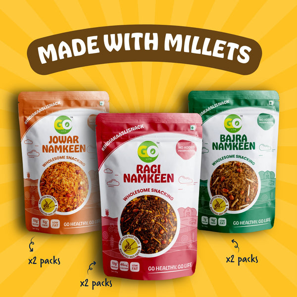 Triple Delight Combo - Pack of 6 Millet Namkeens - golifeindia